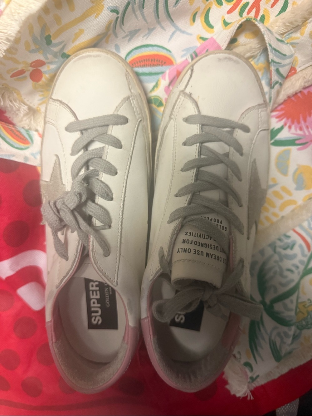 Golden Goose Pink and White Superstar Sneakers